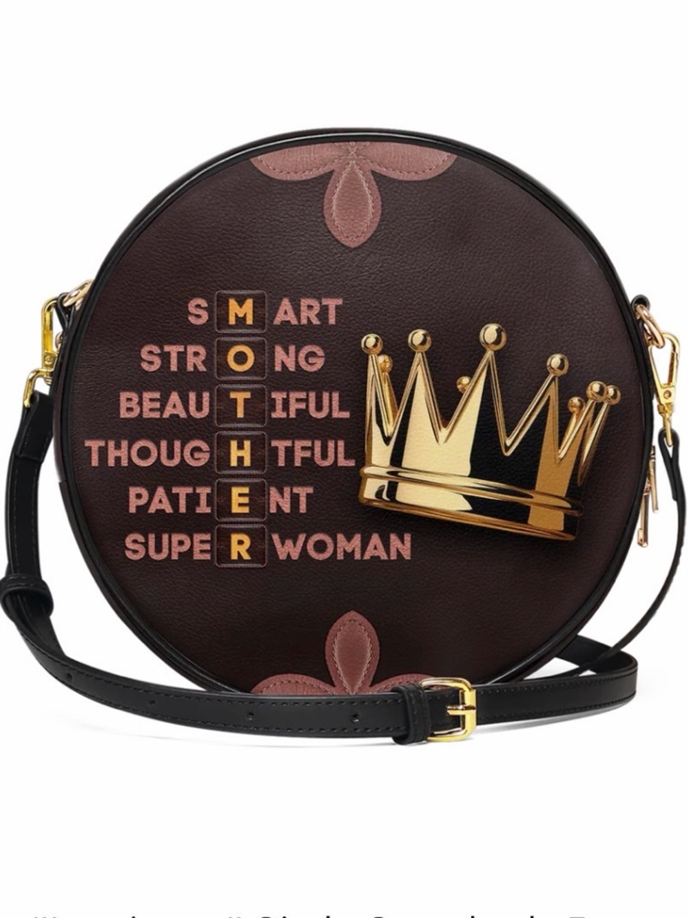 Afroyla "Imarimom" Mother Crown Round Crossbody Bag in Brown Vegan Leather